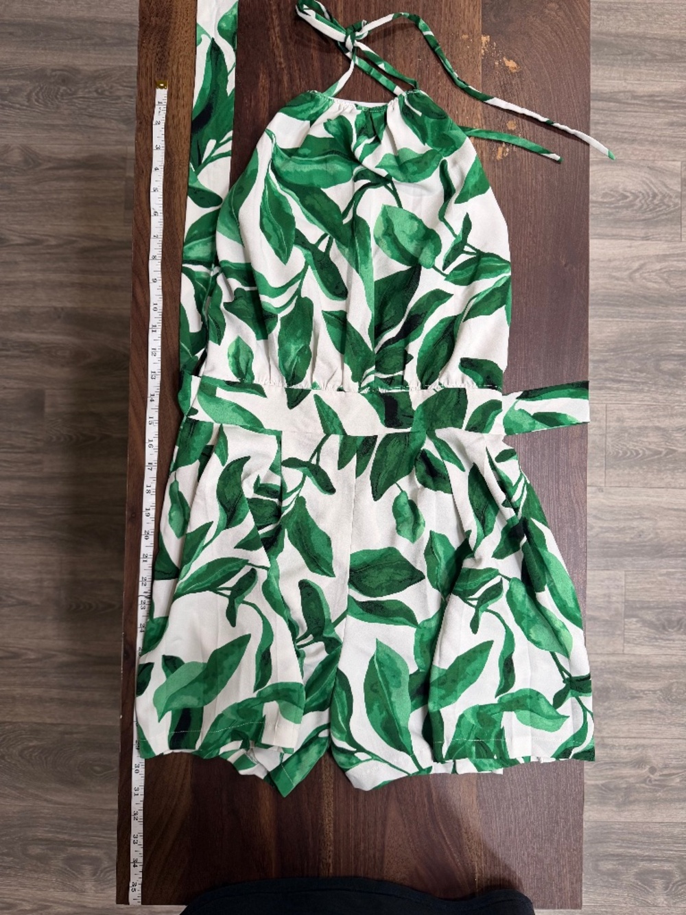 Tropical Leaf print Halter Top Backless Tie Waist Romper